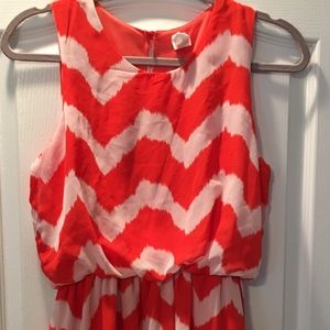 Chevron dress in orange and white